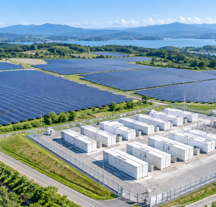太陽光発電所に併設された蓄電池